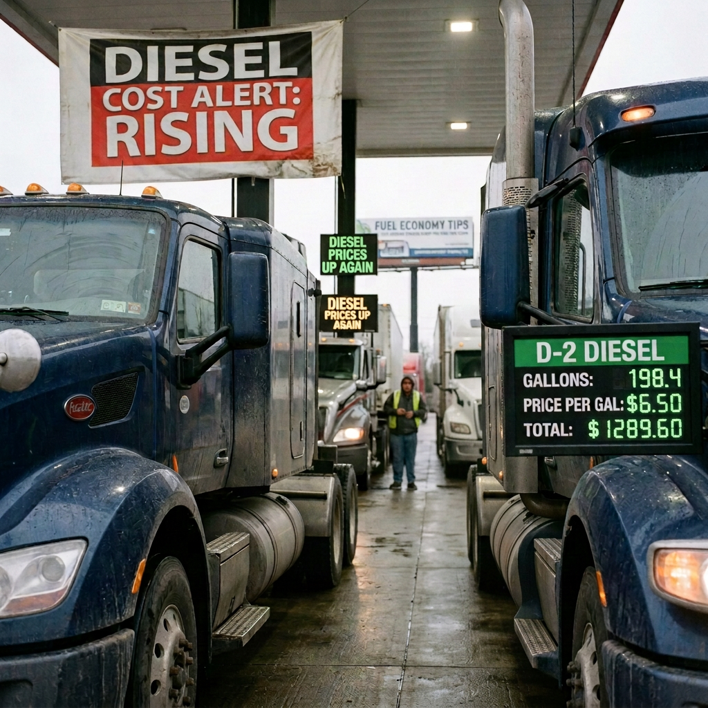 Diesel cost alert: rising; D-2 diesel, 198.4 gallons at $5.89 per gallon, total $1168.57.